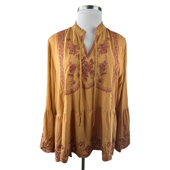 NWOT Cato Bohemian Peasant Festival Babydoll Blouse Bell Sleeve Plus Size 22 24 - Picture 5 of 14